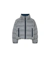 Tory Sport Cropped Printed Performance Satin Down Jacket In Tory Navy Diagonal T