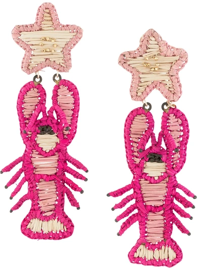 Mercedes Salazar Embroidered Lobster Earrings In Pink