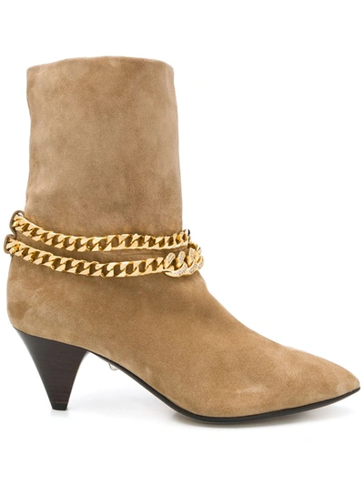 Alevì Chain-detail Pointed Boots In Neutrals