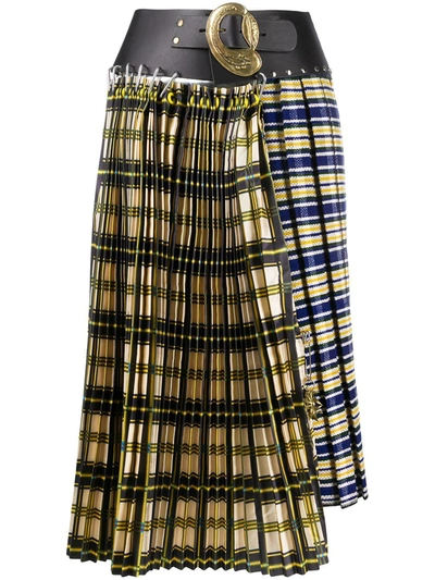 Chopova Lowena Belted Check Skirt In Yellow
