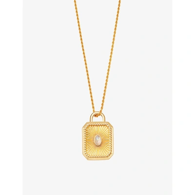 Missoma Engravable Square Locket Rope Necklace 18ct Gold Plated Vermeil/rainbow Moonstone