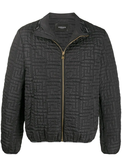 Versace Greca Pattern Quilted Jacket In Black