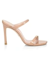 Stuart Weitzman Patent Leather Aleena Sandals 100 In Adobe