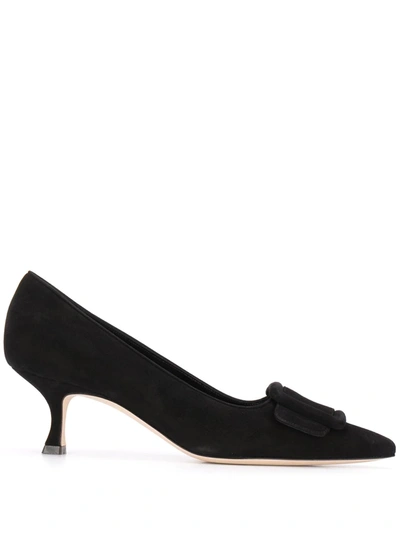 Manolo Blahnik Maysale Pump 50 Black Suede In Black