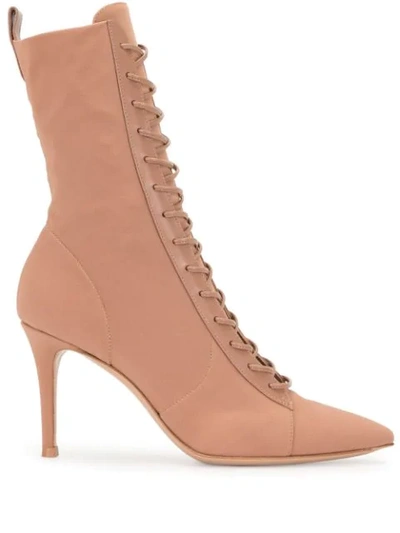 Gianvito Rossi Pointed Toe Lace-up Boots In Pink