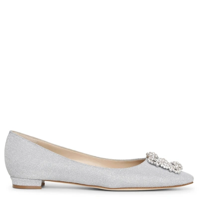 Manolo Blahnik Hangisi Flat Silver Glitter Ballerinas