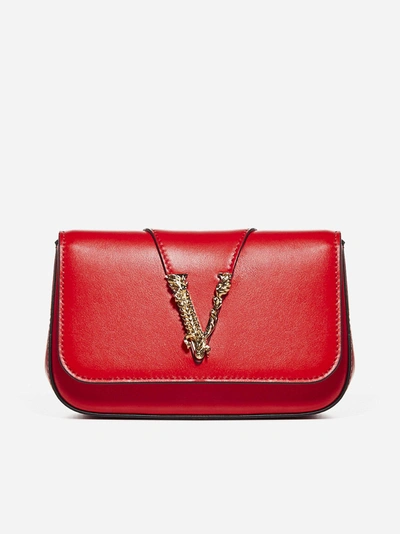 Versace Mini Virtus Leather Bag In Eros Flame Red Oro Tribute
