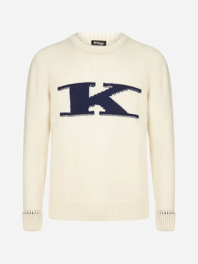 Kiton Pull In Cashmere Con Logo In White Light Blue