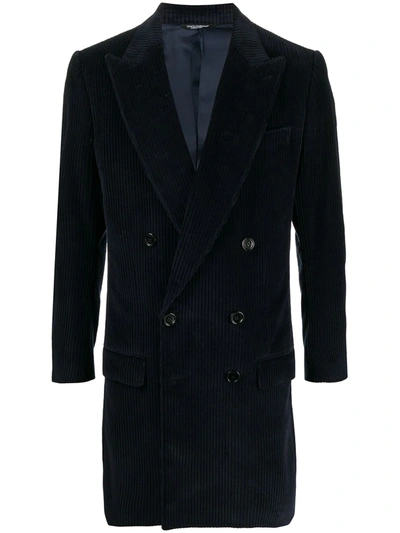 Dolce & Gabbana Dolce And Gabbana Navy Corduroy Double-breasted Coat In Blu