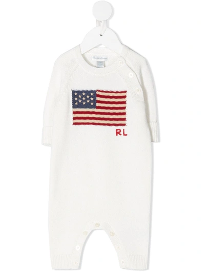 Ralph Lauren Ivory Babygrow For Babykids With Iconic Flag
