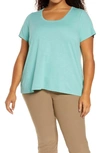 Eileen Fisher U-neck Organic Cotton T-shirt In Seagreen