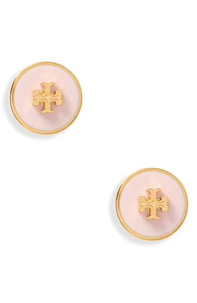 Tory Burch Kira Enamel Circle Stud Earrings In Tory Gold / Mineral Pink