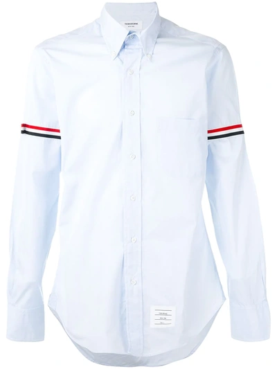 Thom Browne Blue Funmix Straight Fit Armband Stripe Shirt In Bianco