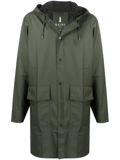 Rains Hooded Mid-length Raincoat In Green Verde