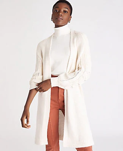 Ann Taylor Cable Knit Sleeve Open Cardigan In Winter White