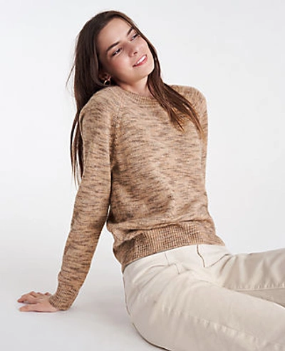 Ann Taylor Marled Crew Neck Sweater In Sweet Almond