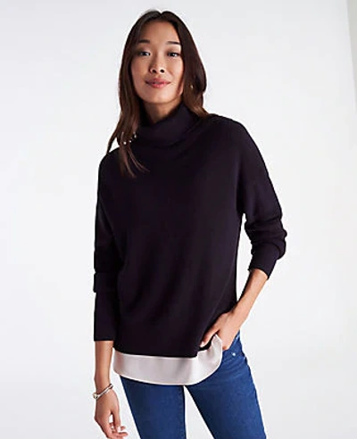 Ann Taylor Mixed Media Turtleneck Sweater In Night Sky