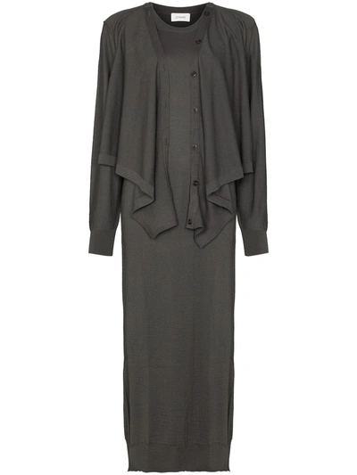Lemaire Cardigan Knit Midi Dress In Grey