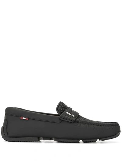 Bally Woven Slip On Loafers In 0100 Black