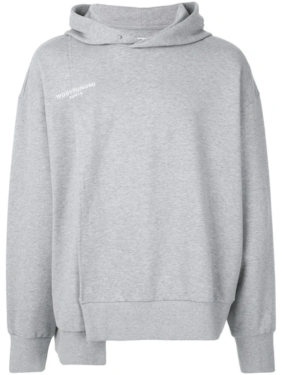 Wooyoungmi Asymmetric Logo Embroidered Hoodie In Grey