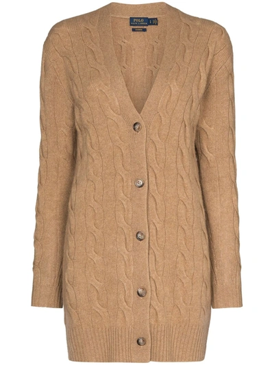 Polo Ralph Lauren Cable-knit Cashmere Cardigan In Brown