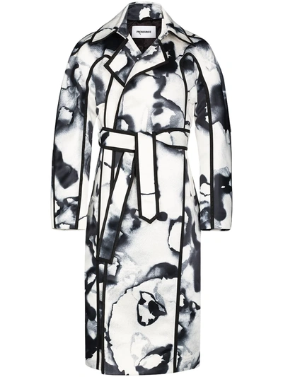 Pronounce Burnt Edge Print Trench Coat In White