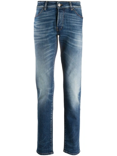 Pt05 Stonewashed Slim-fit Jeans In Blue
