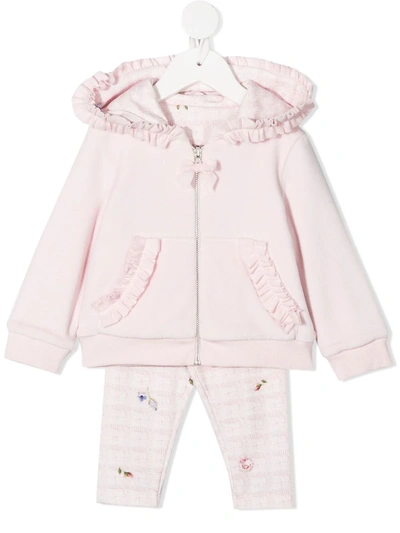 Lapin House Babies' Ruffle-trim Hooded Tracksuit Set In Pink