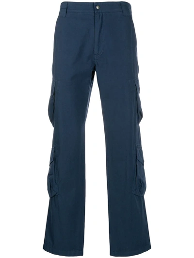 Kenzo Cotton Cargo Trousers In Blue In Dark Blue