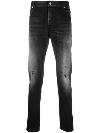 Balmain Distressed Skinny Jeans In Black