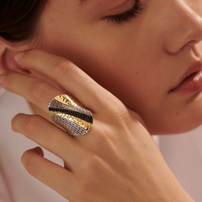 John Hardy Surface 5.5mm Saddle Ring In Black Spinel