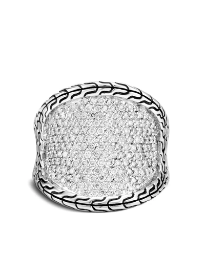 John Hardy Classic Chain Silver Diamond Pave Saddle Ring