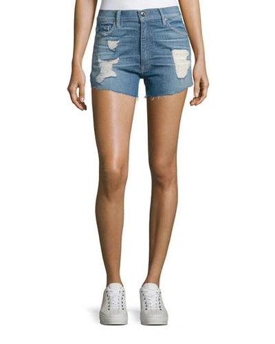 Iro Ally Distressed Cutoff Shorts, Blue