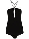 Bottega Veneta Halterneck Cut-out Cashmere-blend Bodysuit In Black