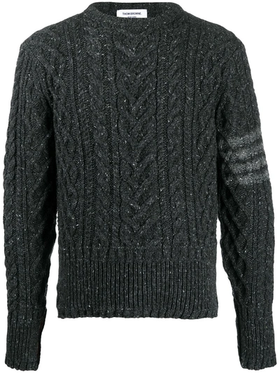 Thom Browne Grey Cable Knit Crewneck Sweater