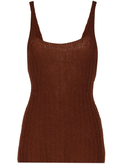 Khaite Scoop Neck Ribbed Cashmere Vest Top In Brown