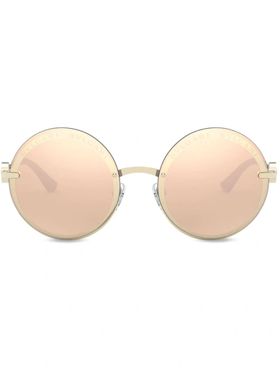 Bvlgari On-me Round Metal Sunglasses In Pale Gold,clear Mirror Real Rose Gold