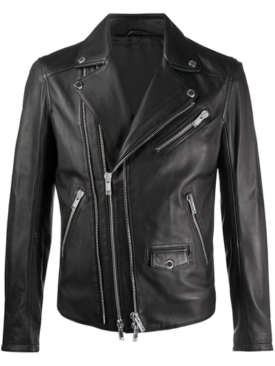 Les Hommes Double-zip Biker Jacket In Black