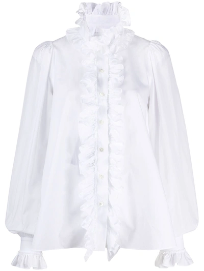 Dolce & Gabbana Ruffle-trim Long-sleeve Shirt In White