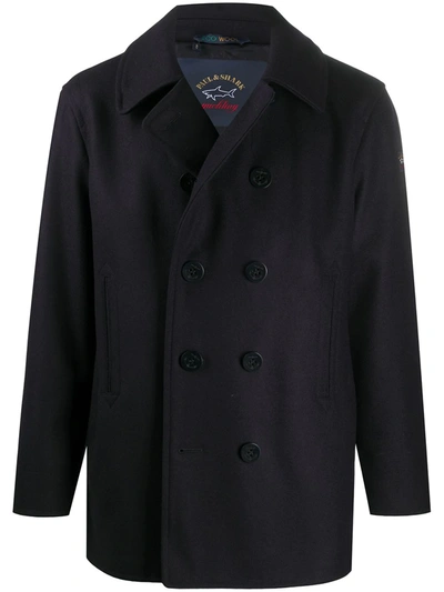 Paul & Shark Fitted Double Breasted Coat In Blue