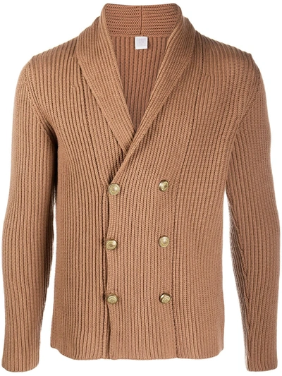 Eleventy Double-breasted Wool Cardigan In Camel Colour In Brown