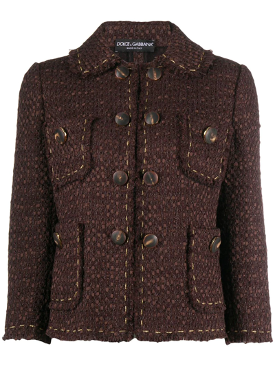 Dolce & Gabbana Short Single-breasted Tweed Jacket In Brown