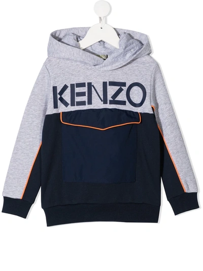Kenzo Teen Logo Print Colour-block Hoodie In Navy