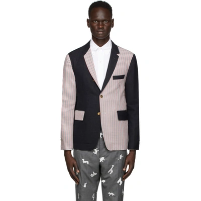 Thom Browne Navy Wool Double Face Stiff Crepe Funmix Classic Unconstructed Sport Coat In Blue