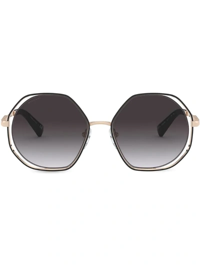 Bvlgari Le Gemme Spell Sunglasses In Black/pink Gold Plated/grey Gradient