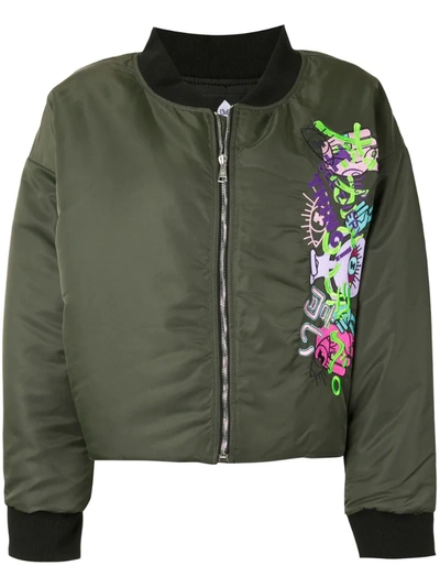 Natasha Zinko Embroidered Motif Cropped Bomber Jacket In Green