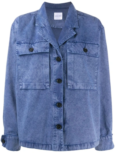 Anine Bing Sawyer Herringbone Cotton Jacket In Blue