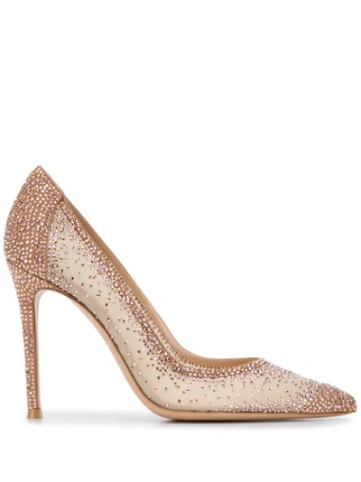 Gianvito Rossi Rania 105mm Crystal-embellished Pumps In Praline+nude
