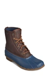 Sperry Saltwater Duck Waterproof Rain Boot In Brown/ Navy