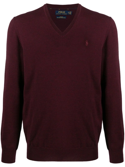 Polo Ralph Lauren Washable Merino Wool V-neck Sweater In Red